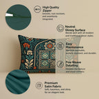 STITCHNEST Satin Cushion Covers Pack of 2 Rajasthani Haveli Door & Floral Arch Design, 12x18 Inch, Black Ethnic Decor for Sofa, Living Room & Festive Styling