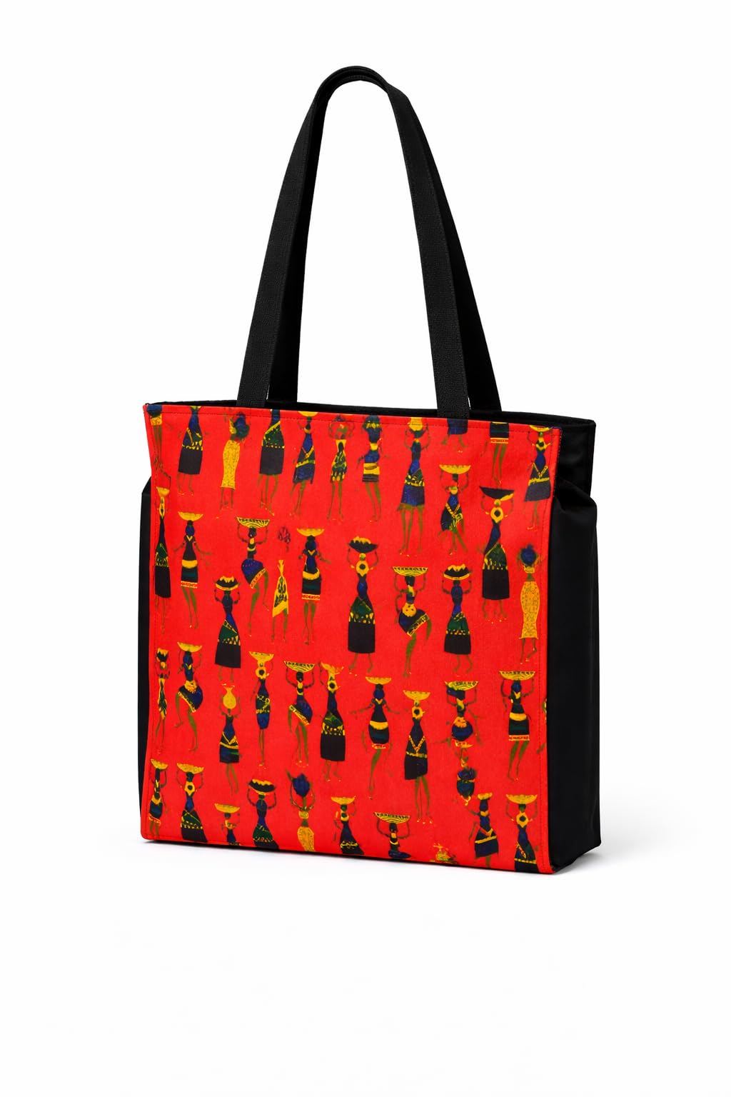 Vaishnavi Solapur Creations Warli Printed Cotton Tote Bag for Women | Ethnic Handmade Shoulder Handbag | Reusable Eco-Friendly Shopping & Daily Use Bag (Black)