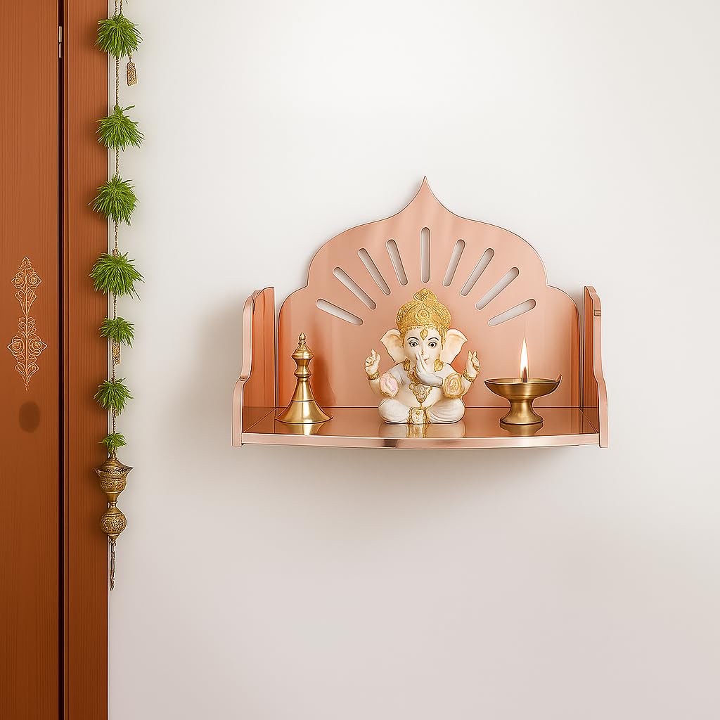 Fliptic Small Acrylic Wooden Temple DIY || Wall-Mounted Pooja Mandir, Shining Finish for Home, Office, Shop || Wall Mounted Small Size Wooden Temple || Do It Yourself (Rosegold)
