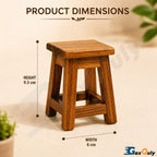 GaxQuly Teakwood Mini Wooden Stool Plant Stand, Small 9.5cm Decorative Pedestal Risers, Handcrafted Teak Wood Candle & Accessory Display Holder for Tabletop Home Decor (Brown, 2pcs)