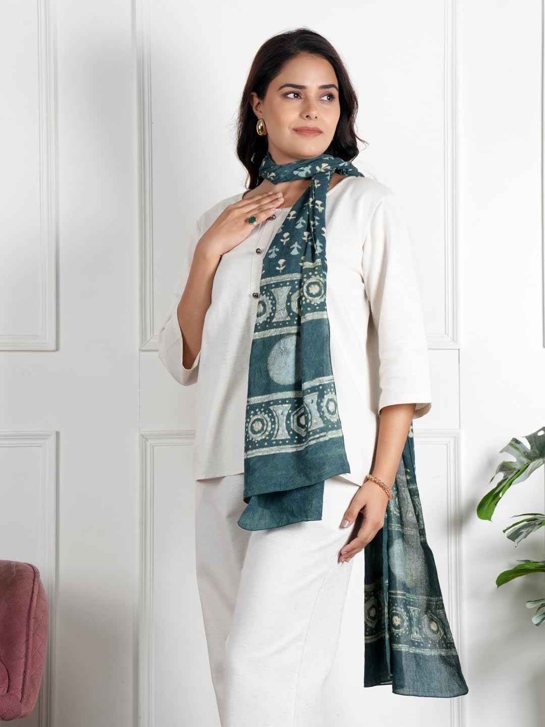 RAI SAHAB Printed Cotton Scarf for Women, Lightweight Soft Scarves Stoles for Summer & Winter(ST-74BLUE10)