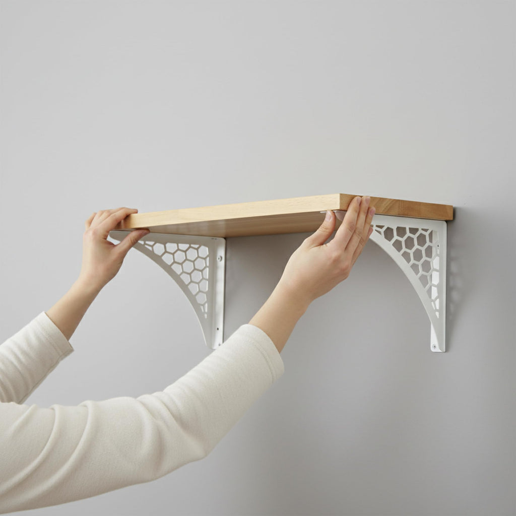 Spillbox Wooden Pooja Home Temple|White Metal Shelf |Wall Mountable|Easy Screw Assembly|Home Temple for Puja Room |Pooja Stand | Mandir-Hexagon (Small White)
