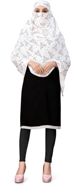 Sclout Soft Cotton Breathable Sun Protection Scarf Dupatta Usable for vehicle Driver | White Printed Design Stoles | Universal Size | For Girl & Women | Light Weight (Stole - Samosa)