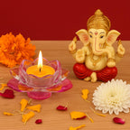 SHIKSHA PATRI Elegant Crystal Lotus Flower Tealight Holder – Premium Glass Candle Stand for Diwali, Christmas, Weddings & Home Decoration(Pack of 1) (Pink)
