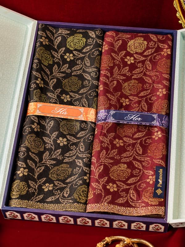 Pashmoda His and Her Gift Set of Kaani Stoles With Wooden Gift Box