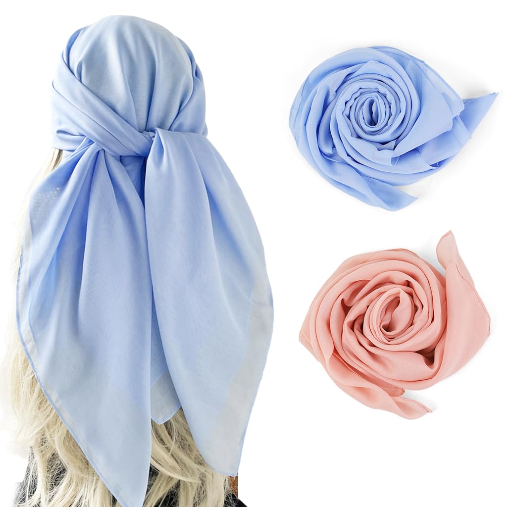 SANNIDHI 2 Pcs Hijab Scarf for Women, 38 In Square, Pink/Blue