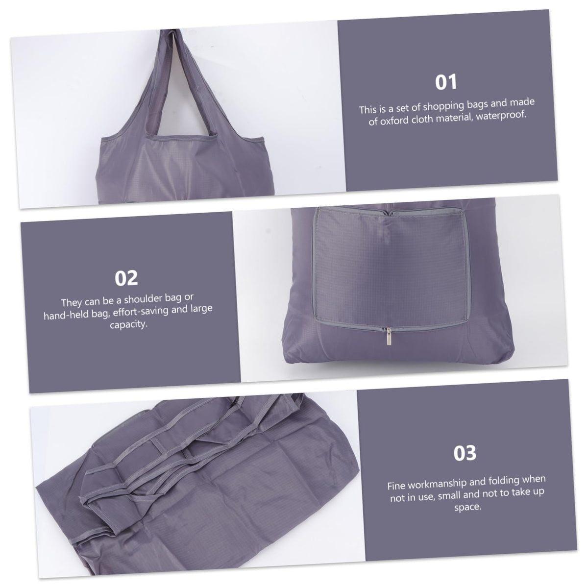 PRETYZOOM Folding Reusable Bag Big Foldable Reusable Bag Cotton Tote Bag Plain Large Tote Bag Portable Foldable, Grey, 63X42CM