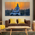 VIBECRAFTS Shiva Statue Canvas Wall Painting of Five Pieces For Home|Office|Living Room|Gift (PTVC5Pcs4_8669)