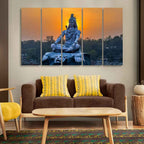VIBECRAFTS Shiva Statue Canvas Wall Painting of Five Pieces For Home|Office|Living Room|Gift (PTVC5Pcs4_8669)