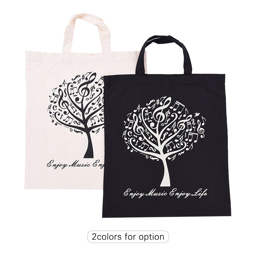 Festnight Musical Tree Pattern Washable Cotton Cloth Handbag Music Tote Shoulder Grocery Shopping Bag for Students Girls
