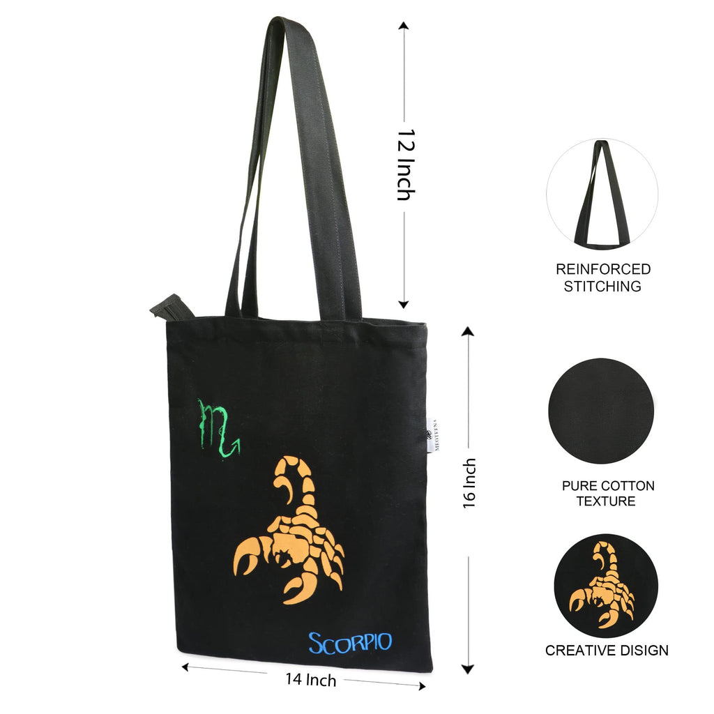 Meoteena Canvas Cotton Tote Bags for Women & Girls | Reusable Multipurpose Bag (Scorpio)