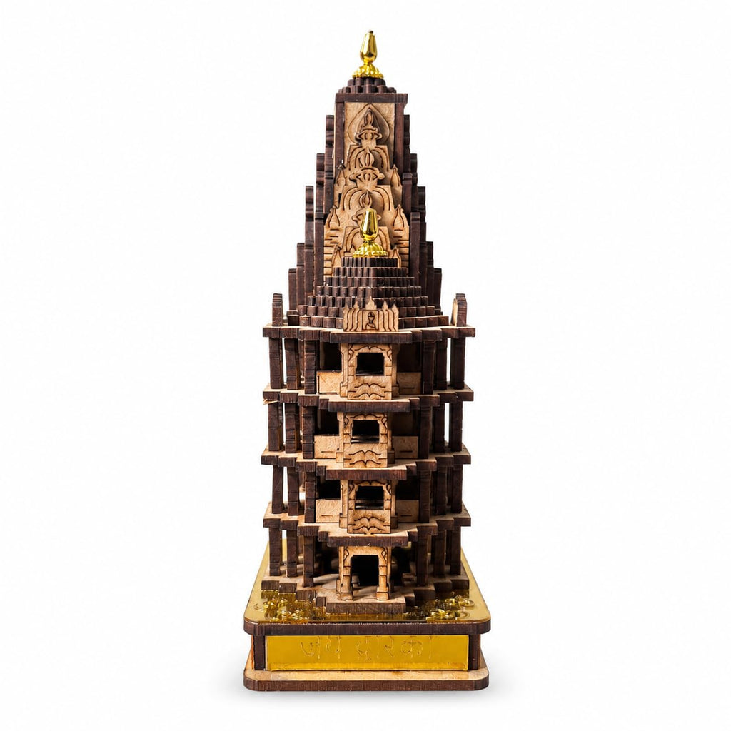 Wooden Dwarkadhish Temple Model | Handcrafted Dwarka Mandir Showpiece for Home Decor | Shri Dwarkadhish Mandir Replica | Spiritual Gift Item | Indian Temple Miniature
