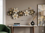 Mahira Artefacts 3D Metal Flower Wall Art, Gold and Black, Iron, Modern Contemporary, Botanical Theme, Matte with Antique Gold Finish, Indoor Wall Decoration