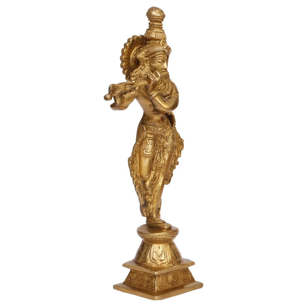 ARTVARKO Lord Krishna God Murti Brass Statue of Love Flute Playing Home Décor Living Pooja Room Mandir Temple Height 10.5 Inch