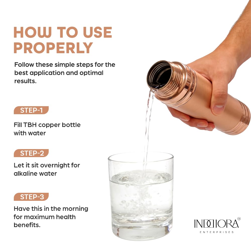 Item Name: INDDIORA Pure Copper Water Bottle 750 ml | Copper Drinking Bottle | Leak Proof | BPA Free | Reusable Bottle for Home, Office, Gym & Travel