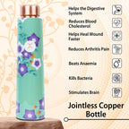 MERCAPE® Pure Copper Water Bottle 900ml | Jointless Design with Leak-Proof Cap | Floral Printed Copper Bottle for Home, Office, School, Travel & Gym | Durable Exterior Finish