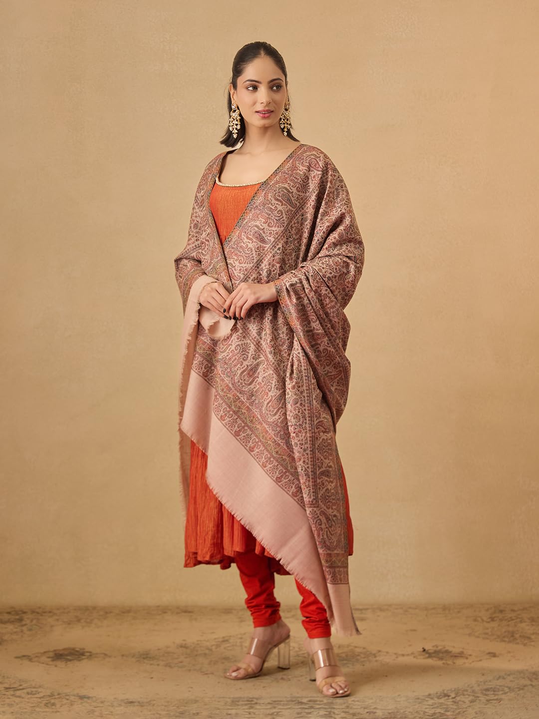 Pashmoda Women Jalwaa Kashmiri Jamawar Woven Design Shawl (Size: 40x80in, 101x203cm) SECS52
