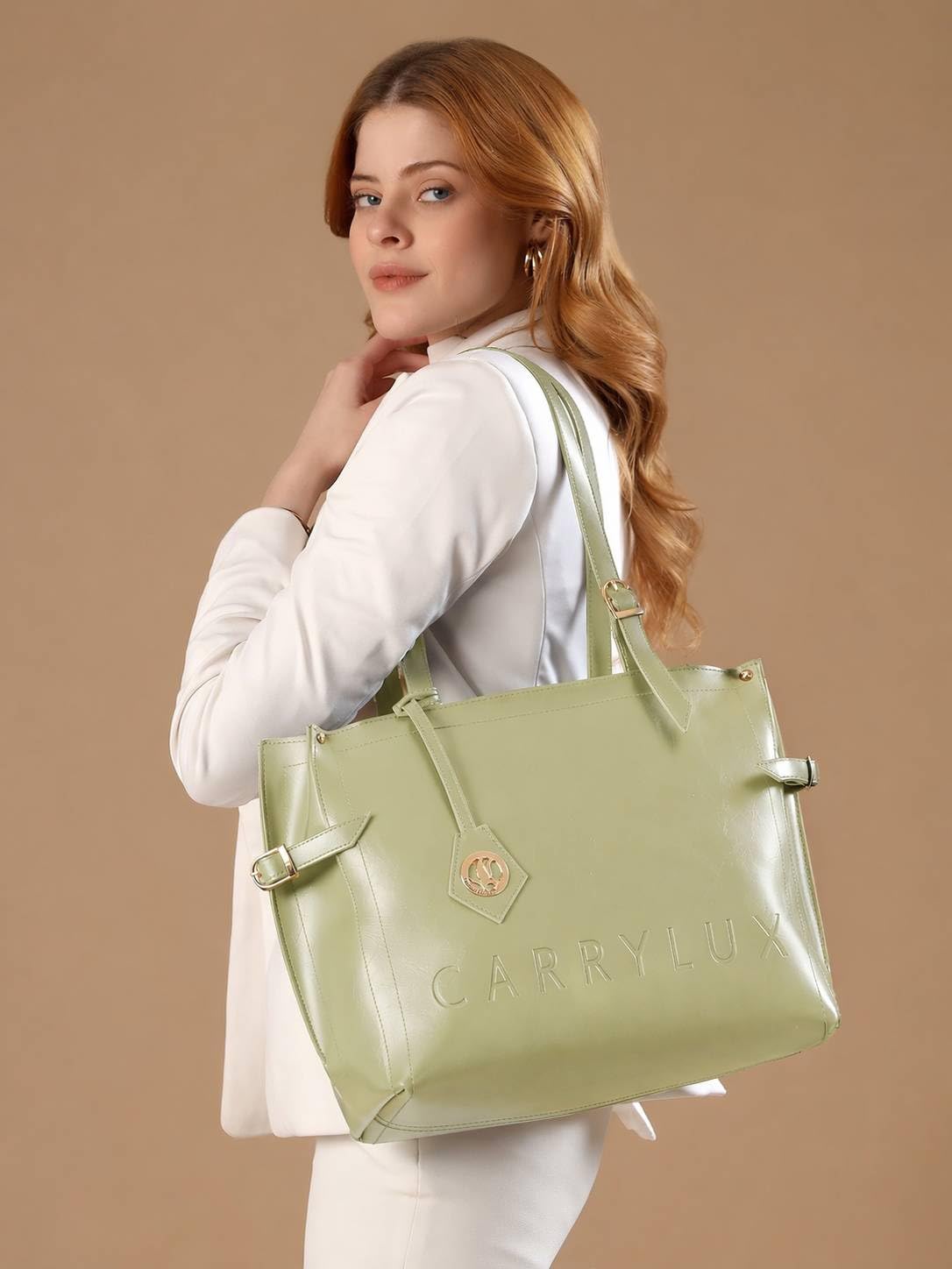 Carrylux Women's Soft PU Leather Tote Bag | Large Single Compartment Shoulder Handbag, Office, College & Casual | Pista Green