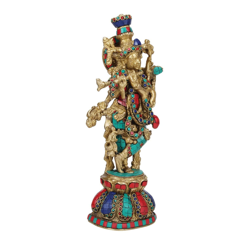SVARUP Brass Krishna Murti in Multicolor Height 13 Inch