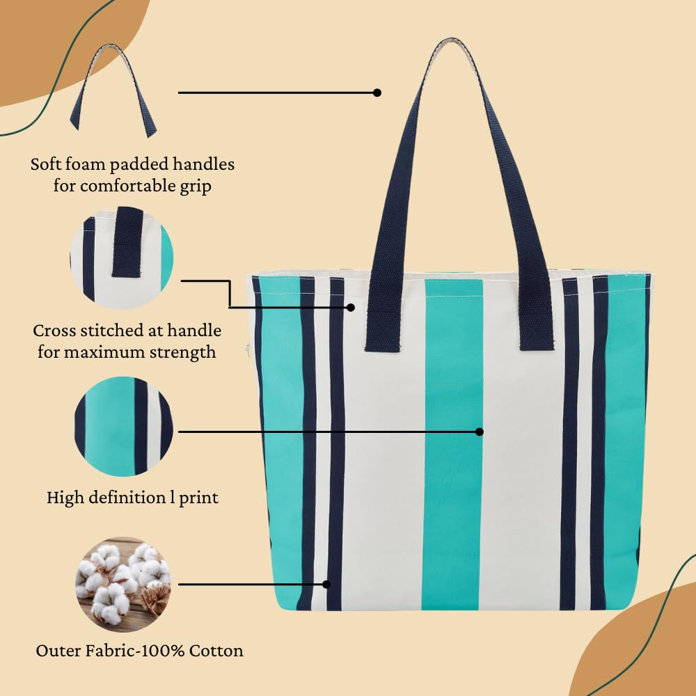 earthsave All Purpose Tote Bags | Printed Organic Multipurpose Cotton Bags | Cute Hand Bag for Girls | Best for College, Travel | Reusable Shopping Bag | Eco-Friendly Tote Bags (Green)