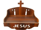 Jesus Wooden Wall Shelf with Cross Design Christian Pooja Stand for Home