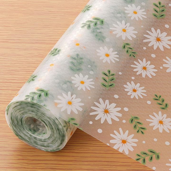 REWOP Fridge Mats, Kitchen Mat EVA Food Grade Multipurpose Washable Anti Slip Mat/Sheet for Fridge, Shelf Liners for Kitchen Shelves, Table, Drawer mat (300 * 45 cm) (Green Mini Flower) Kafalo