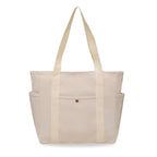 Kraptick Canvas Tote Bags – Stylish Shoulder Tote Bag Everyday Use For Women, Reusable Compact Tote Bag Perfect as a Grocery, Shopping Bags for Grocery - (White Lined)