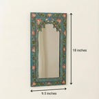 ATRANGI STUDIO Midnight Blue Handpainted Wooden Mirror | Handcrafted Arch Design with Floral Motifs | Rajasthani Traditional Jharokha Style Mirror | Framed Wall Hanging for Home, Bedroom |18x9.5 Inch