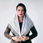 Devino Ora White Lace Triangle Scarf/ShawlVeil White Flower, 1