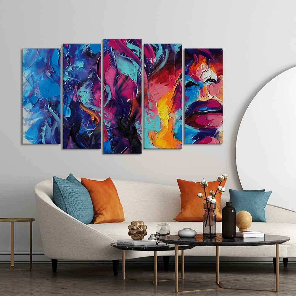 VIBECRAFTS Beautiful Girl Abstract Art wall Painting of Five Pieces For Home|Office|Living Room|Gift (PTVC5Pcs2_6599)