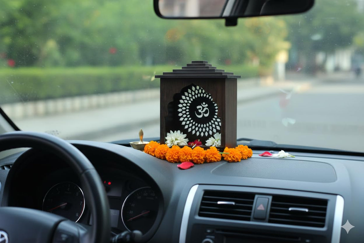 Shraddha gift art Small God Temple for Home & Car Dashboard with Fragrance | Decorative God Singhasan Idol Mandir Showpiece with Car Freshener for Office & Gift