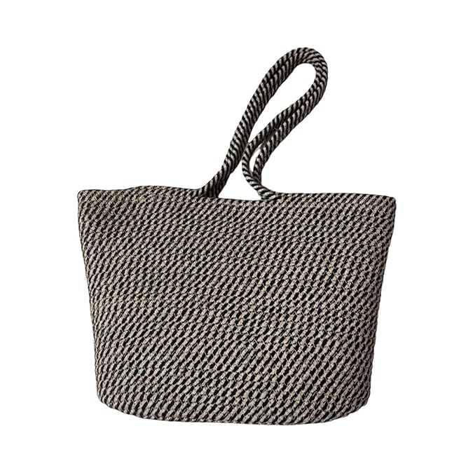 BEAUTIFUL HOMMIES Attractive Hand Bag |large Tote Bag |Summer Bag | Bucket Bag | Basket Bag | Bamboo Tote | Beach Bags for Women|Boho Bag|Handbag |Jute Bag |Handmade Bag (BLACK BEIGE)