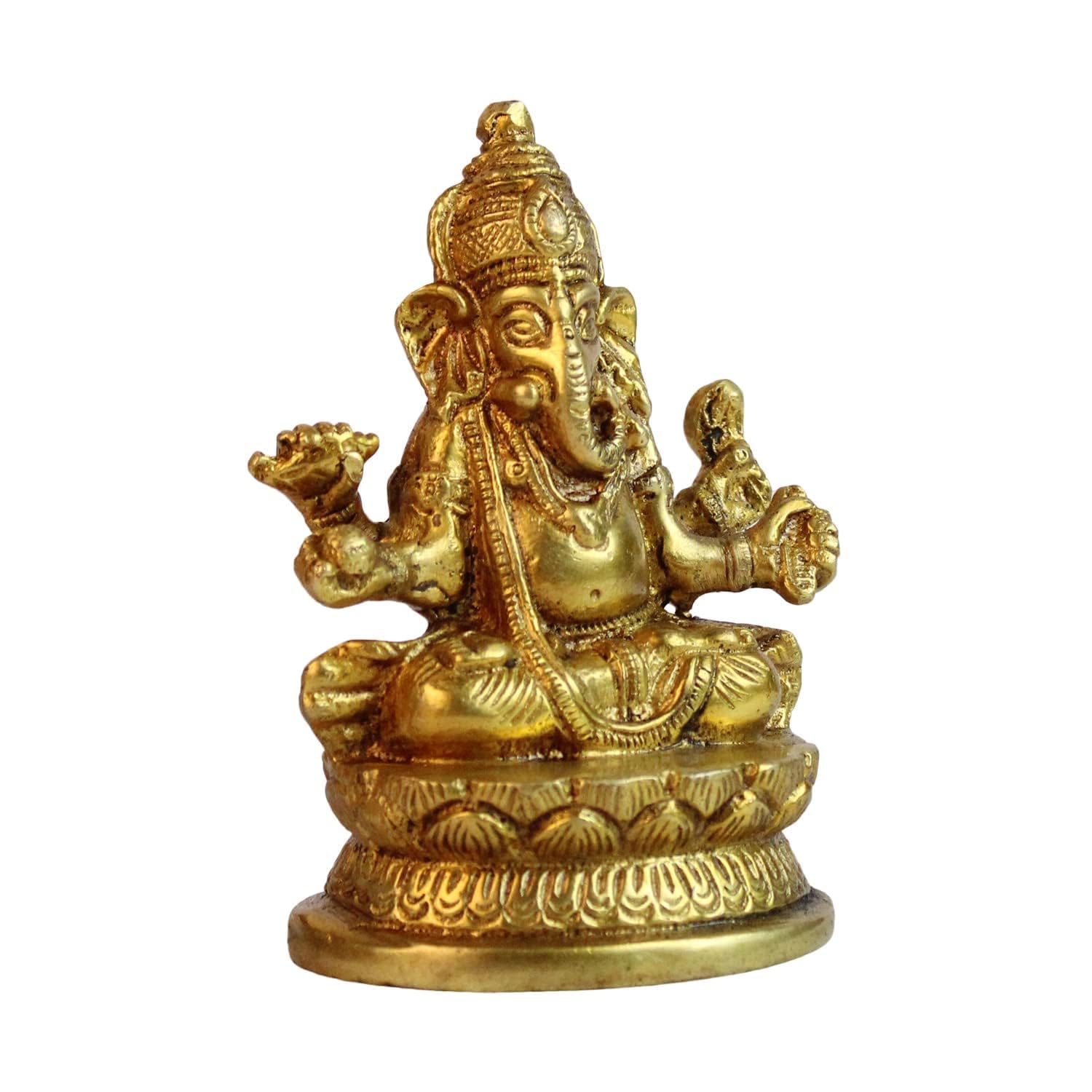 Svarup Brass Sitting Ganesha Idol in Gold Color Height 3 Inch Weight 0.425 Kg