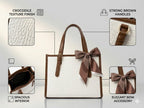 Pavilonn Women Handbag PU Leather Tote Purse Stylish Shoulder Office Bag Black Structured Croco Pattern Ladies Fashion Shopping Handbag Daily Use College Gift (BROWN AND WHITE)