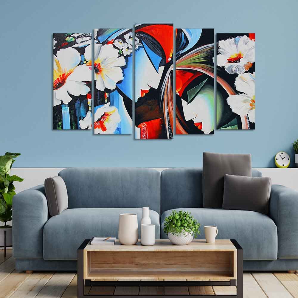 VIBECRAFTS Radha Krishna Wall Painting Set of Five Panels For Home|Office|Living Room|Gift (PTVC5Pcs2_6581)