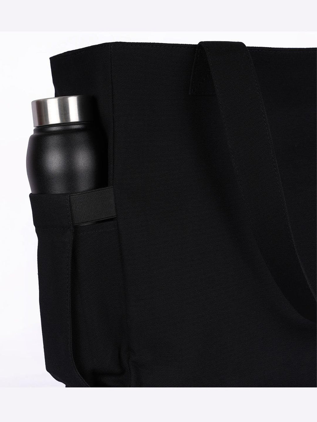 TSANTA Cotton Canvas Tote Bag for Women, Large, Black, Zipper Closure, 6 Pockets, Laptop Compartment, 35x33x11 cm