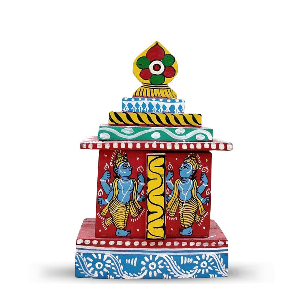 Neal Exclusive Wooden Jagannath Temple a Product of Odisha Handicraft for Puja Home Décor and Gift Wide 2.5 x Height 4 inch Multicolour