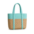 Loom & Luster Handwoven Jute Tote Bag Dual Tone Summer Shoulder Bag | Lightweight Eco-Friendly Handbag for girls and woman (Beige & Aqua)