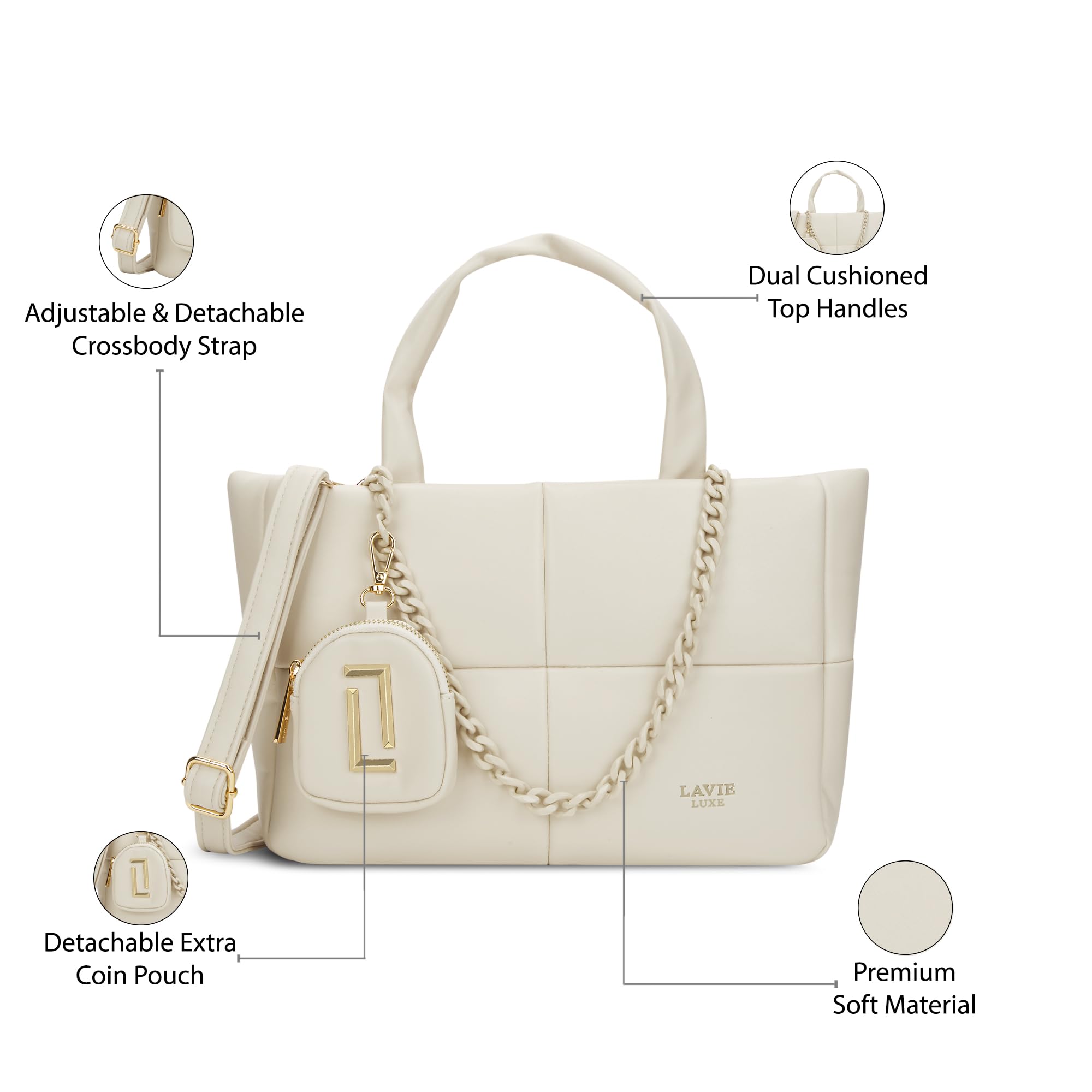 Lavie Luxe Women's Puff Tote Handbag | Tote Bag for Work | Ladies Purse | Stylish Shoulder Bag | Gift for Women