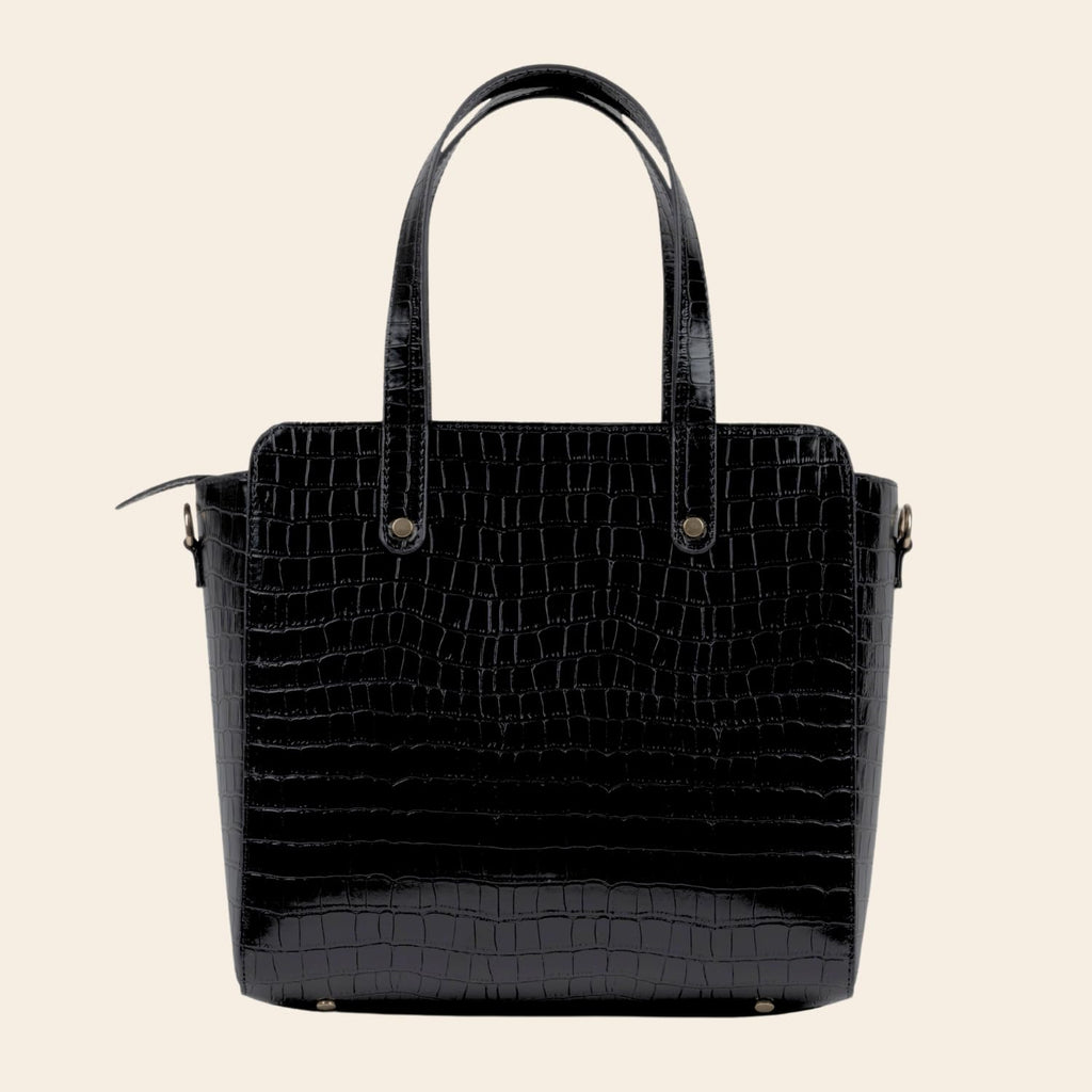 The Gusto Beyond+ Croco Mini-Premium Faux Leather Small Tote Bags For Women Stylish Handbag For Women With Zip Closure Fit For Office Bag, College, Casual Use Handcrafted, Cruelty Free, Black