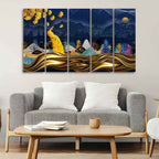 VIBECRAFTS Golden Peacock in Forest Premium Wall Painting Set of Five For Home|Office|Living Room|Gift (PTVC5Pcs4_8584)