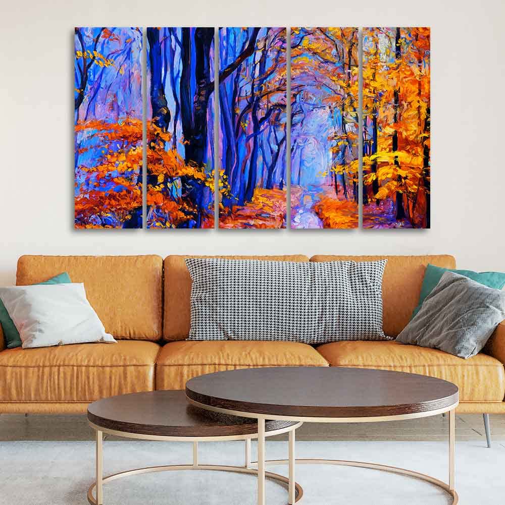 VIBECRAFTS Beautiful Forest Canvas Wall Painting Set of Five For Home|Office|Living Room|Gift (PTVC5Pcs4_8625)