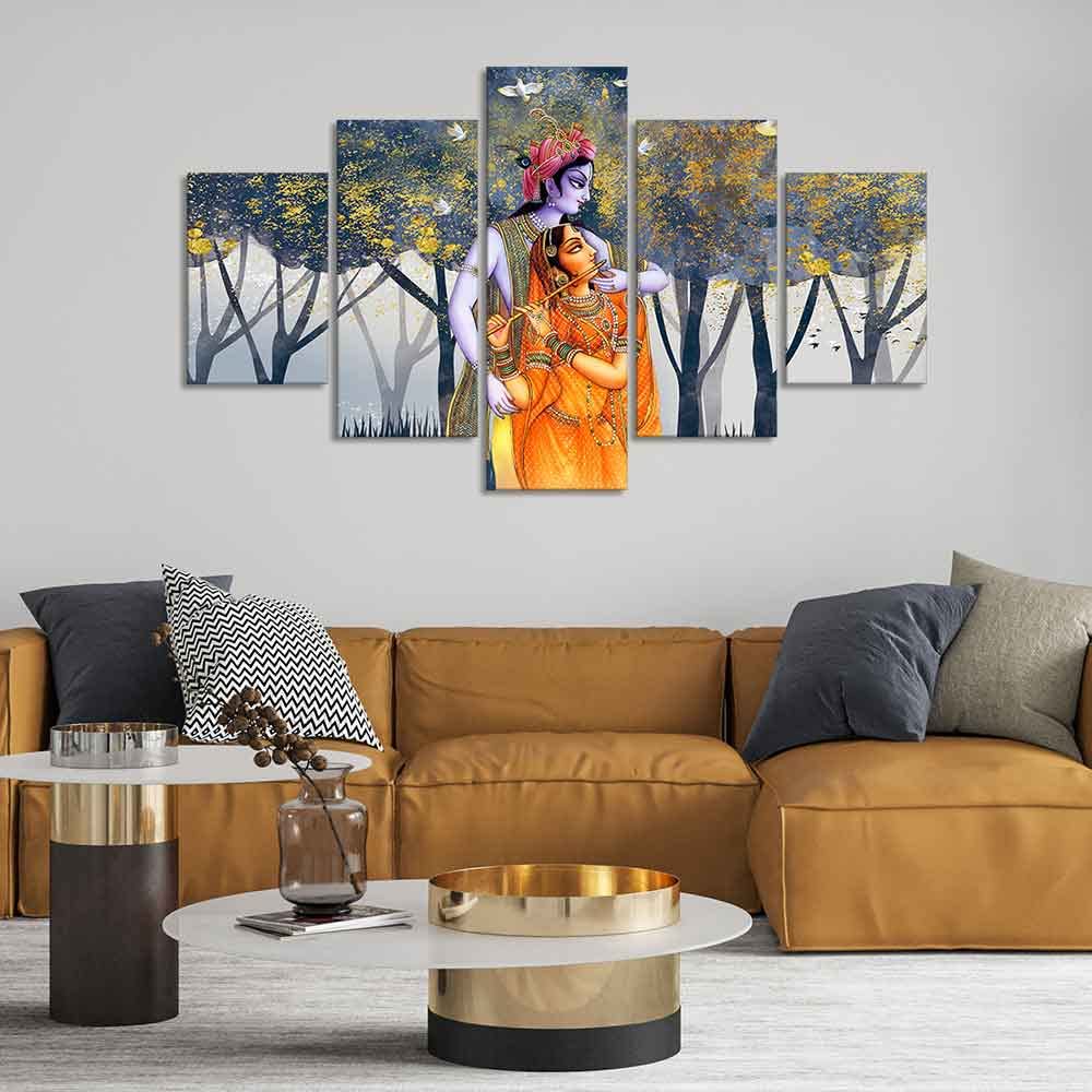 VIBECRAFTS Radhe Krishna Canvas Wall Painting Set of Five For Home|Office|Living Room|Gift (PTVC5Pcs1_5540)