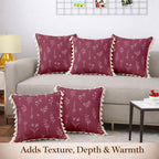 STITCHNEST 'Little Meadow Series' Tassled Cushion Cover | Set of 5 | Floral Cushion Cover 16 inch x 16 inch