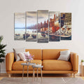 VIBECRAFTS Beautiful Ganga Ghat Canvas Wall Painting of Five Pieces For Home|Office|Living Room|Gift (PTVC5Pcs2_6635)