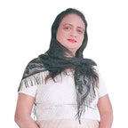 Devino Ora Elegant Black Lace Triangle Scarf/Shawl,/Veil Black Flower, 1