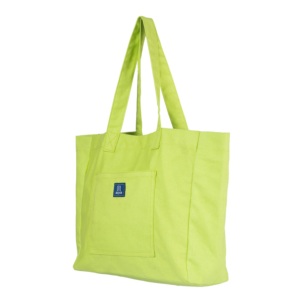 AQVA Cotton Canvas Tote Bag for Women & Girls | Shoulder Bag with Magnetic Button Closure & Solid Colour | Multipurpose Shopping, Travel, Beach, Office Bag | Good Gift Choice for Women (Lime)
