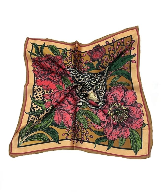 ULOS Women's Leopard Animal Print Shiny Dubai Style Luxury Abstract Pattern Satin Head Scarf - Neck Scarf (Square) (22x22)