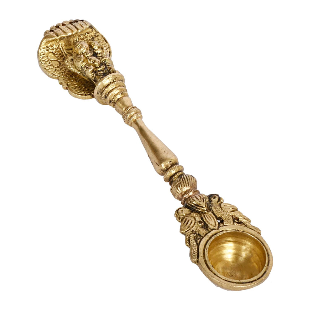 ARTVARKO Brass Havan Spoon Vishnu Laxmi Garuda Idol Sculpture Sheshnaag Ritual Achmani Spoon for Hawan Kund Ghee Pooja 6.5 Inch