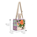 Boho Girl Lavender Blooms Embellished Jacquard Mini Tote for Ladies with Adjustable Strap | Ladies Purse Handbags | Wedding Gifts for Women | Birthday Gifts for Women | Handbag with Zip